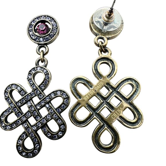 Heidi Daus Purple Pink Crystal Bronze Pierced Earrings Chandelier 2 Inch - Picture 3 of 3